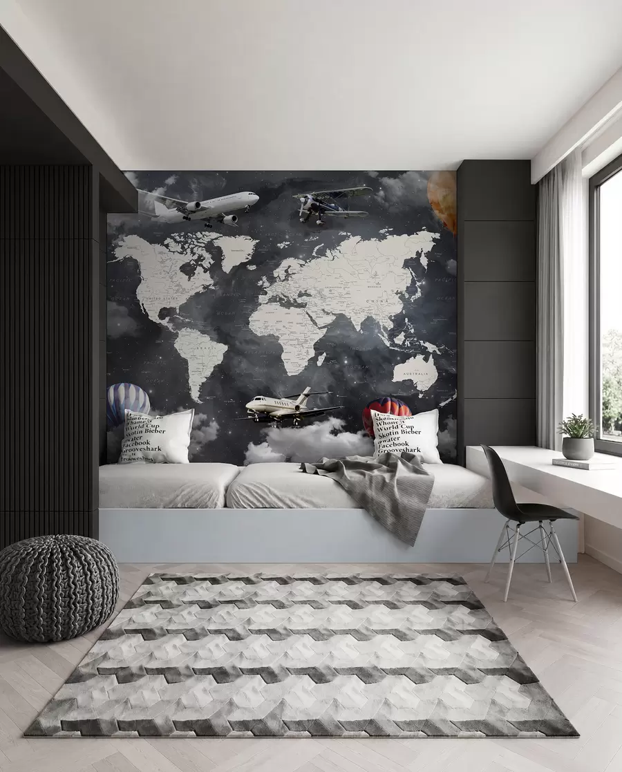murales de pared Mapa y aviones u72597