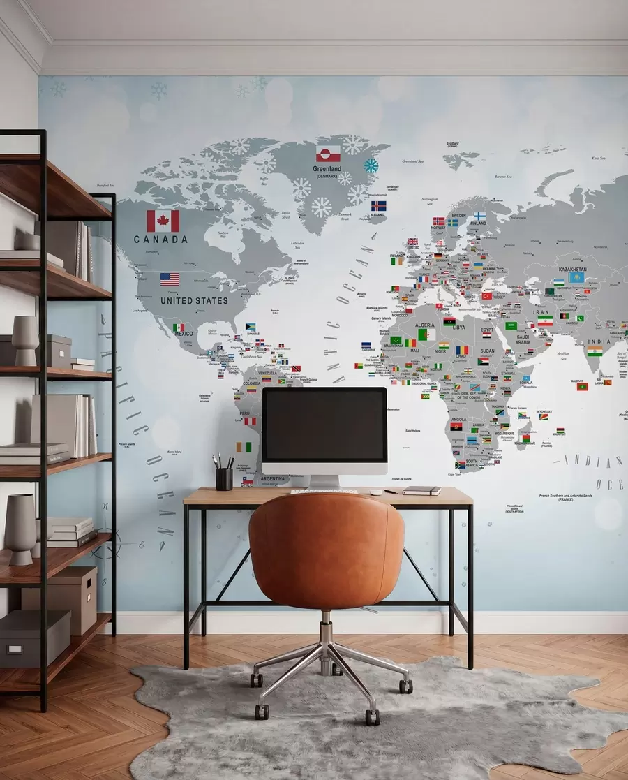 murales de pared Mapa mundial con banderas u72599