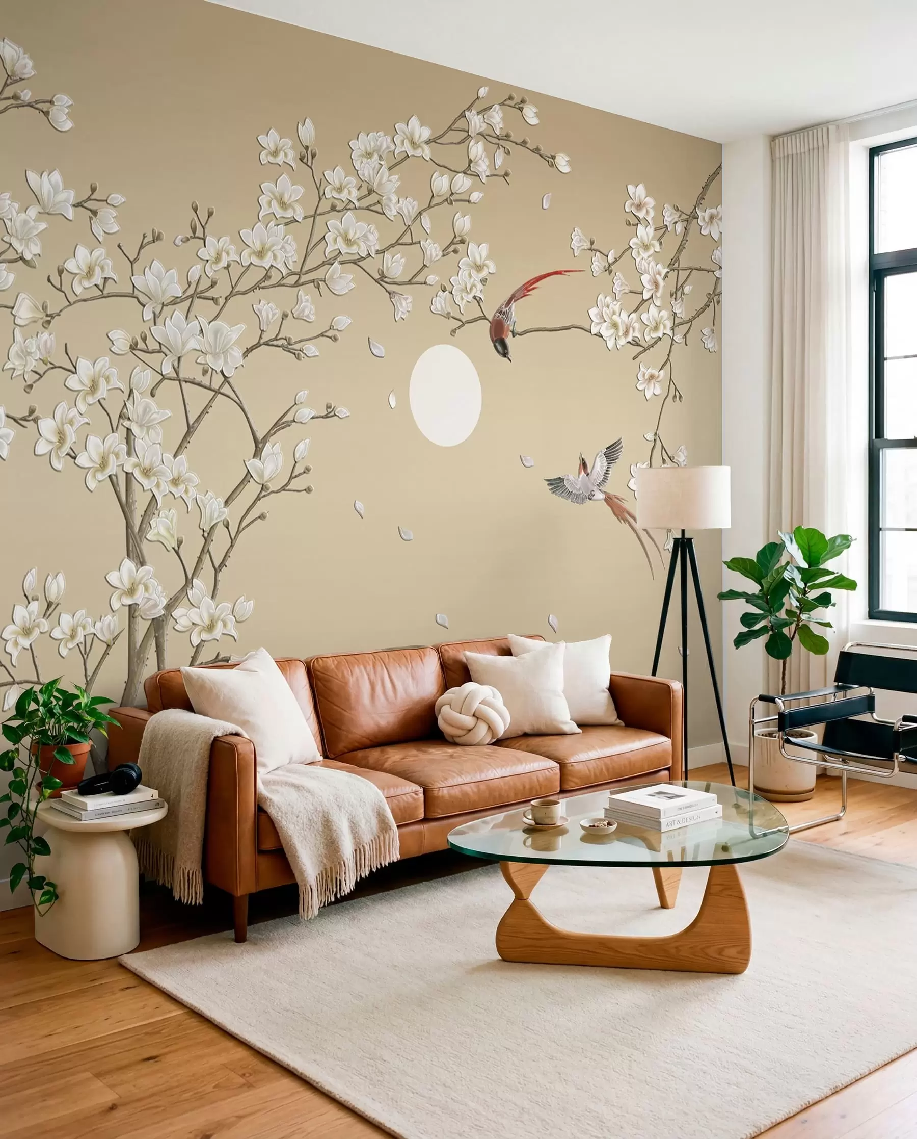 murales de pared Aves entre flores blancas u72938