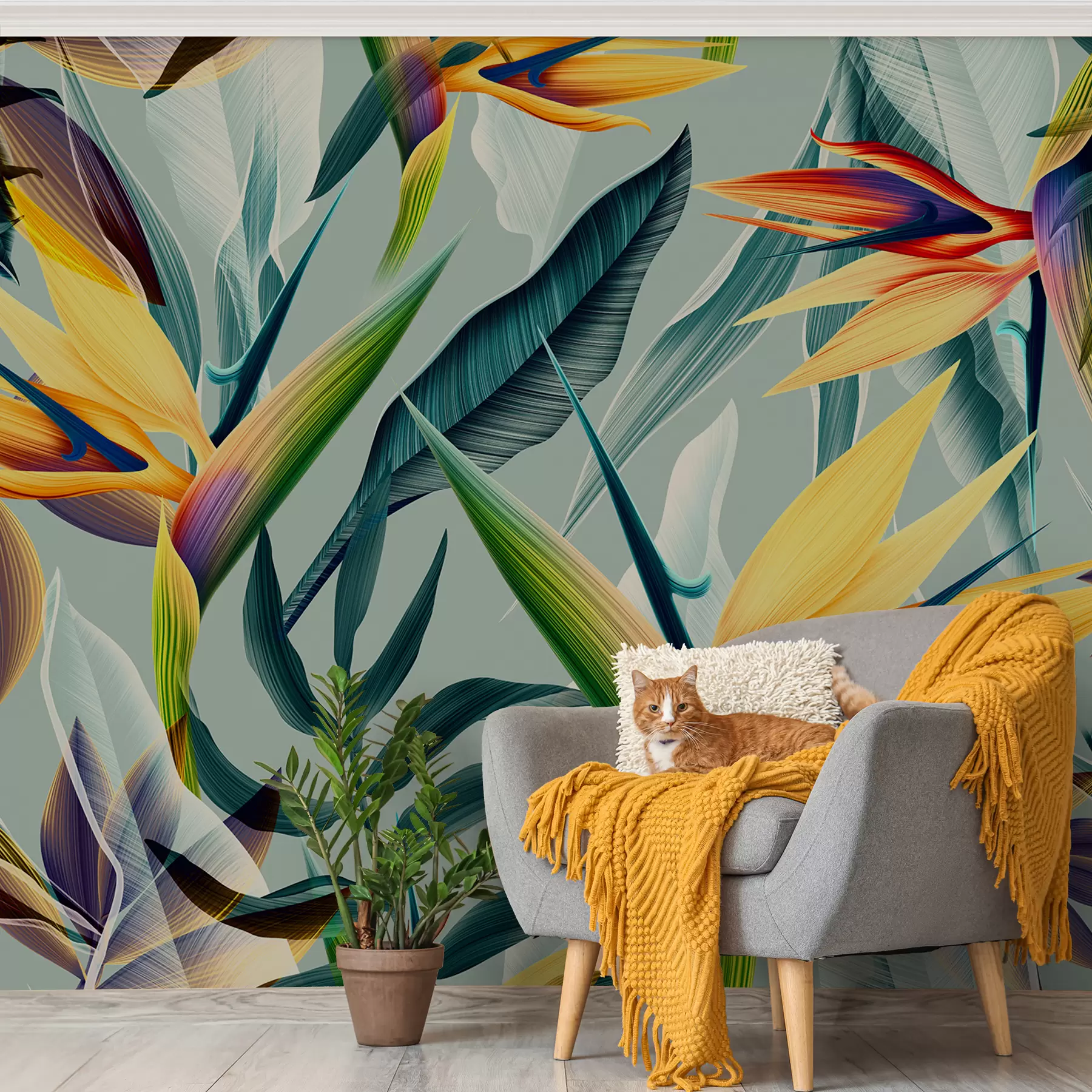 murales de pared Tendencia plantas tropicales y hojas en color brillante u73960