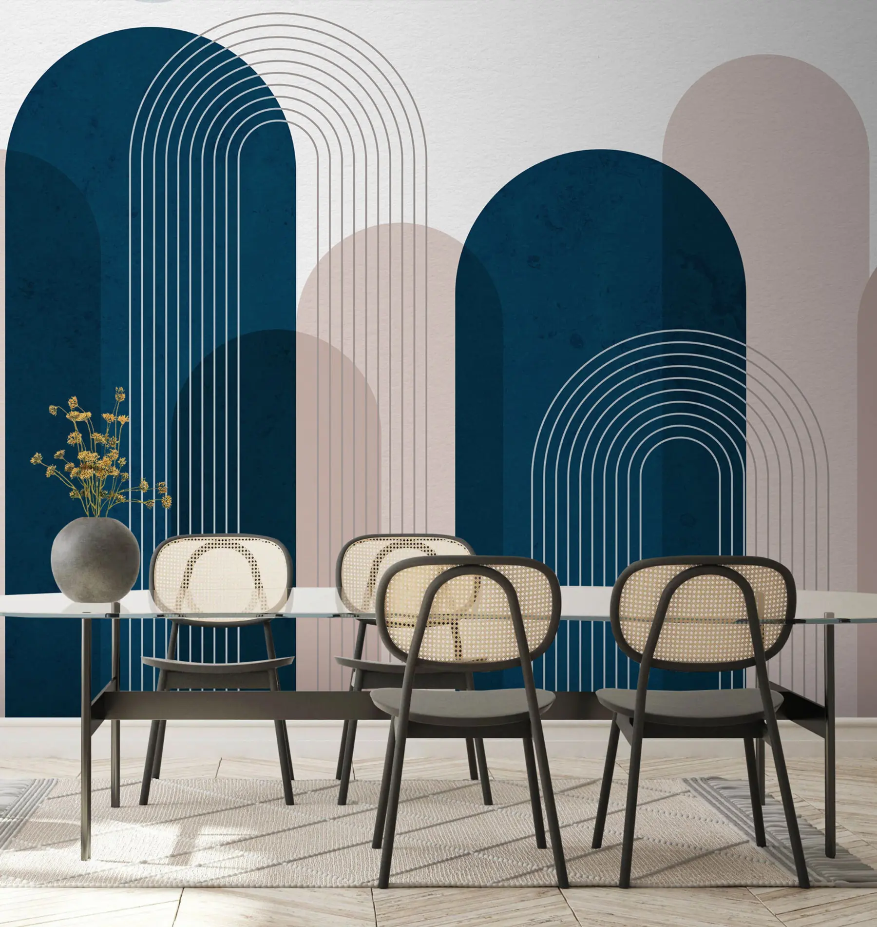 murales de pared Arcos abstractos azul y beige u73098