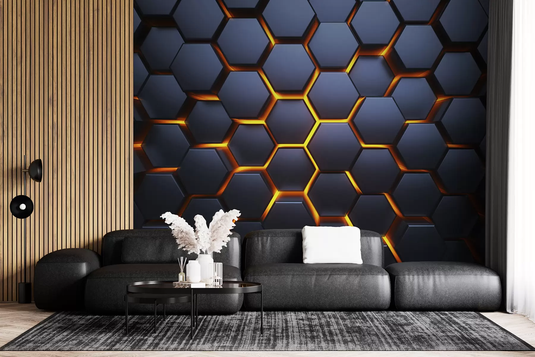 murales de pared Resplandor de luz bajo los hexágonos u93570