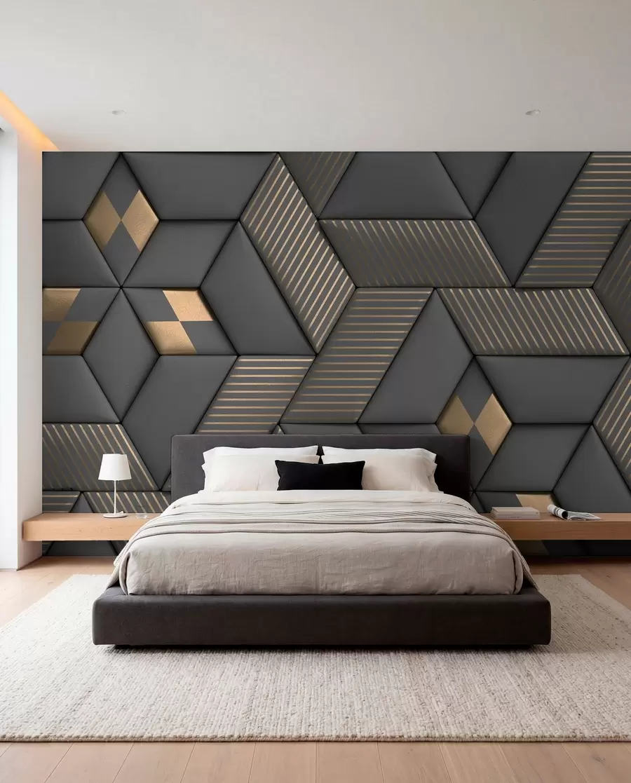 murales de pared Cubos grafito y oro u93413