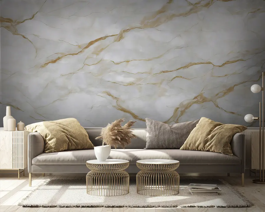 murales de pared Mármol blanco con líneas beige u93433