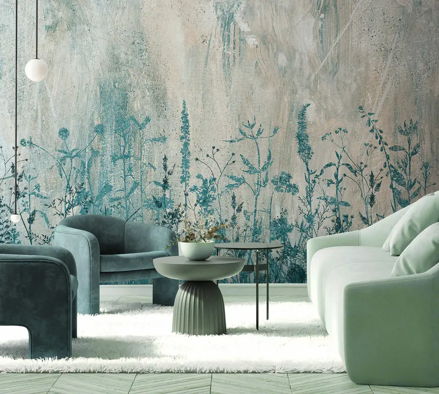 murales de pared Plantas verdes en una pared de concreto u93666