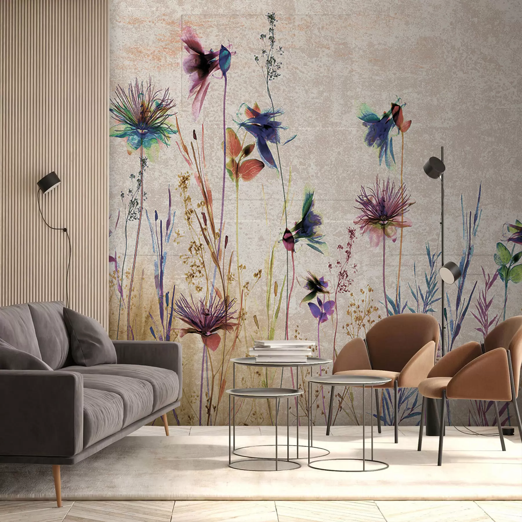 murales de pared Flores altas inusuales sobre un fondo beige u93672