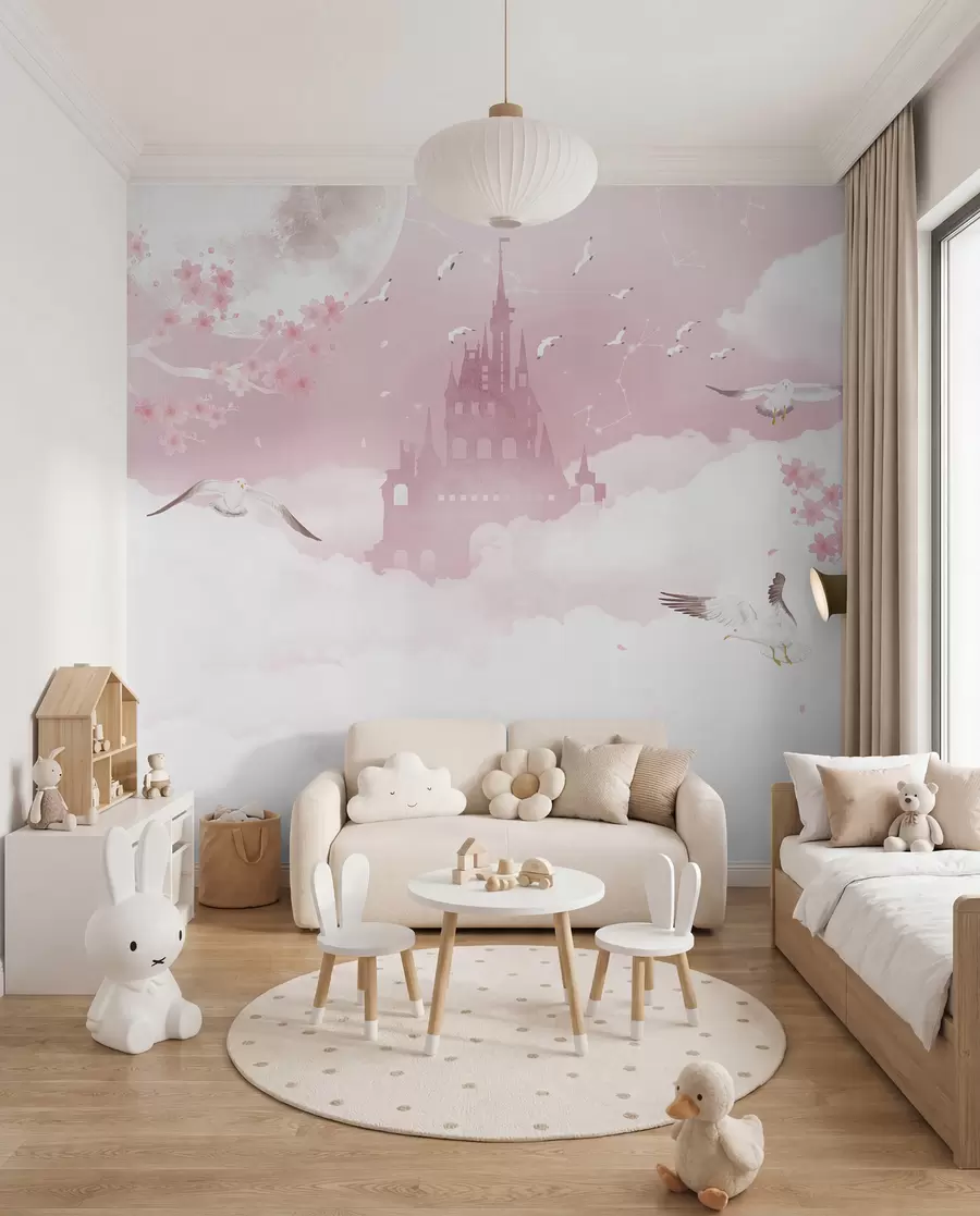 murales de pared Castillo entre nubes rosas u41232
