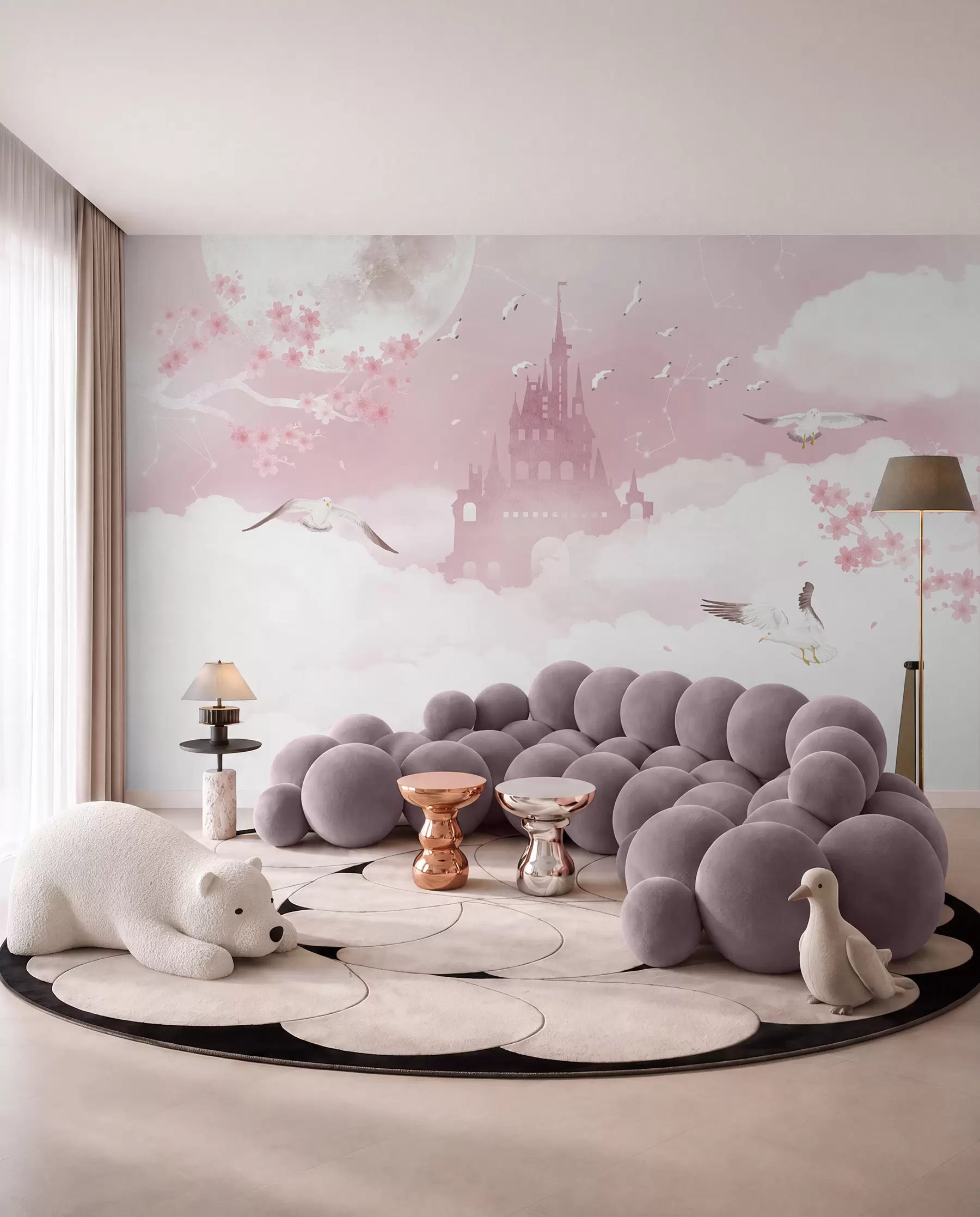 murales de pared Castillo entre nubes rosas u41232