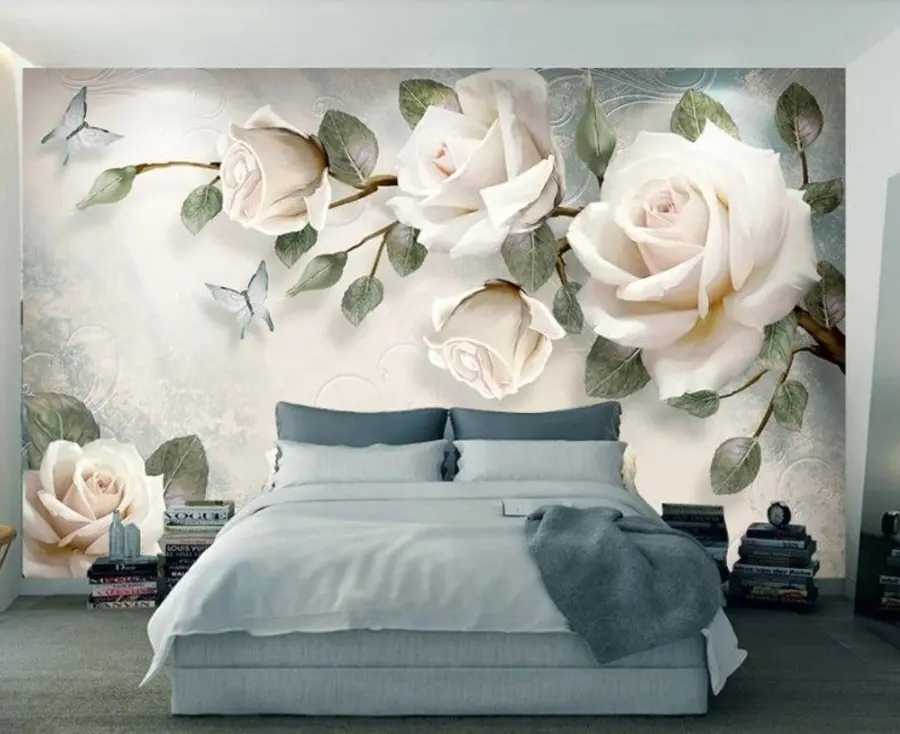 murales de pared rosas crema, mariposas u80191