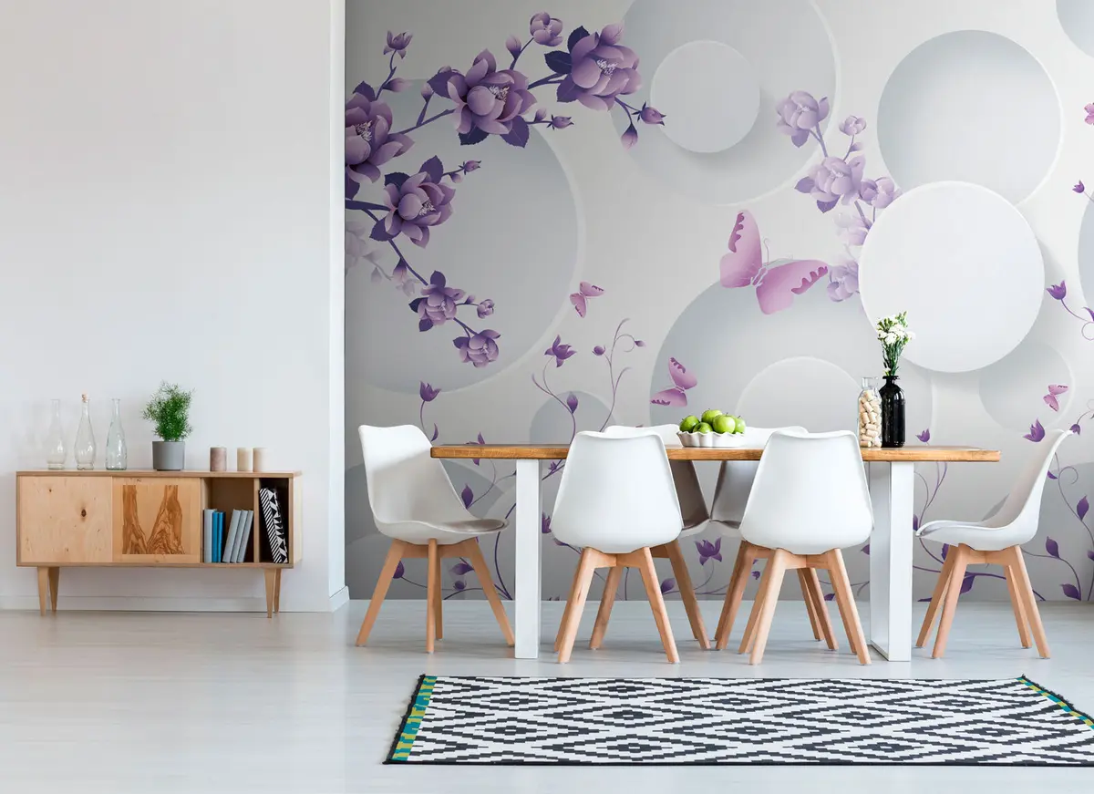 murales de pared Formas 3D con flores y mariposas u74482