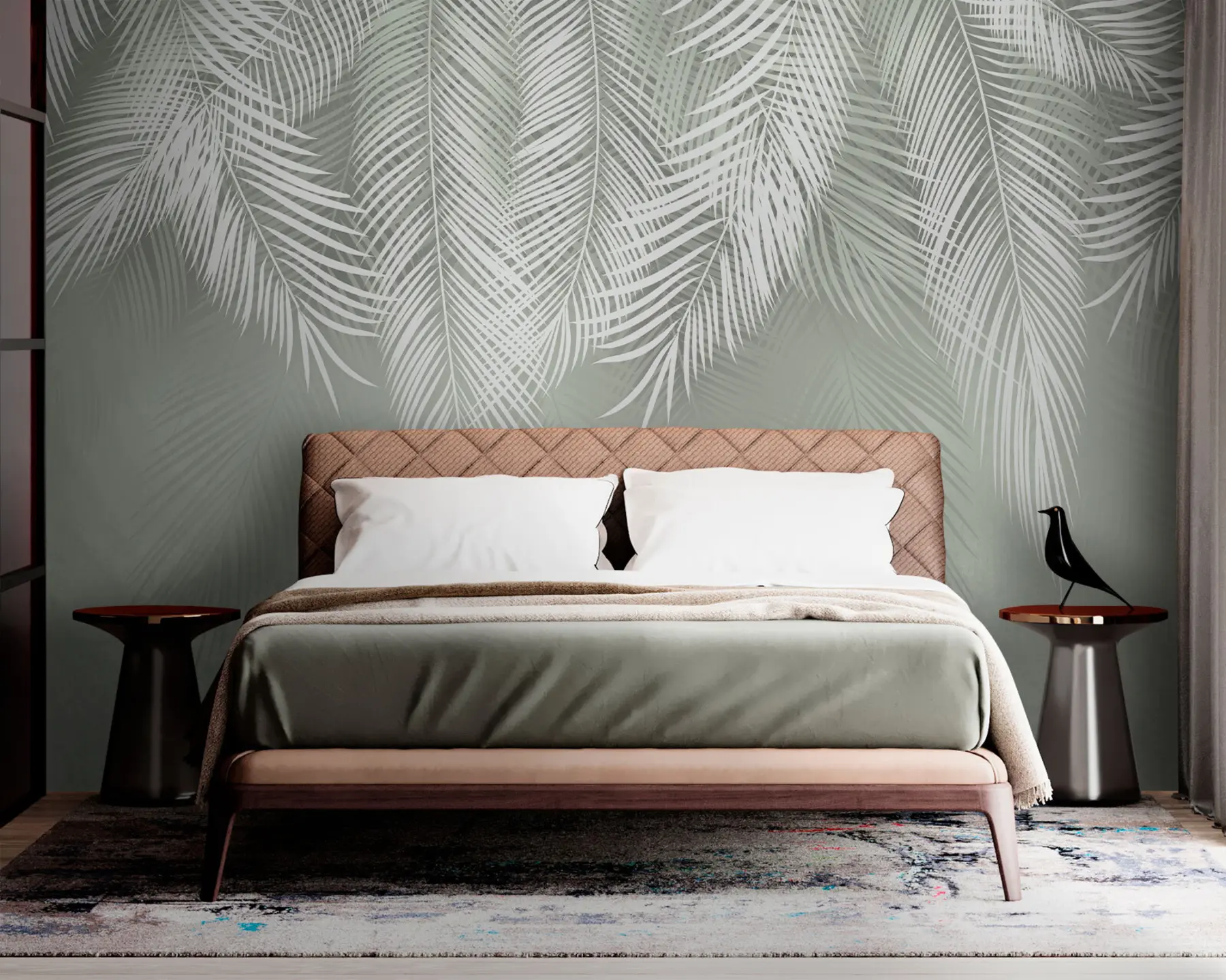 murales de pared Palmas blancas de ramas sobre un fondo verde u74489