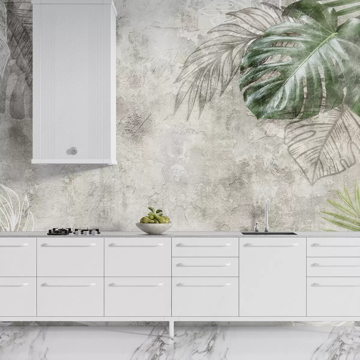 murales de pared Hojas tropicales en una pared envejecida u93964