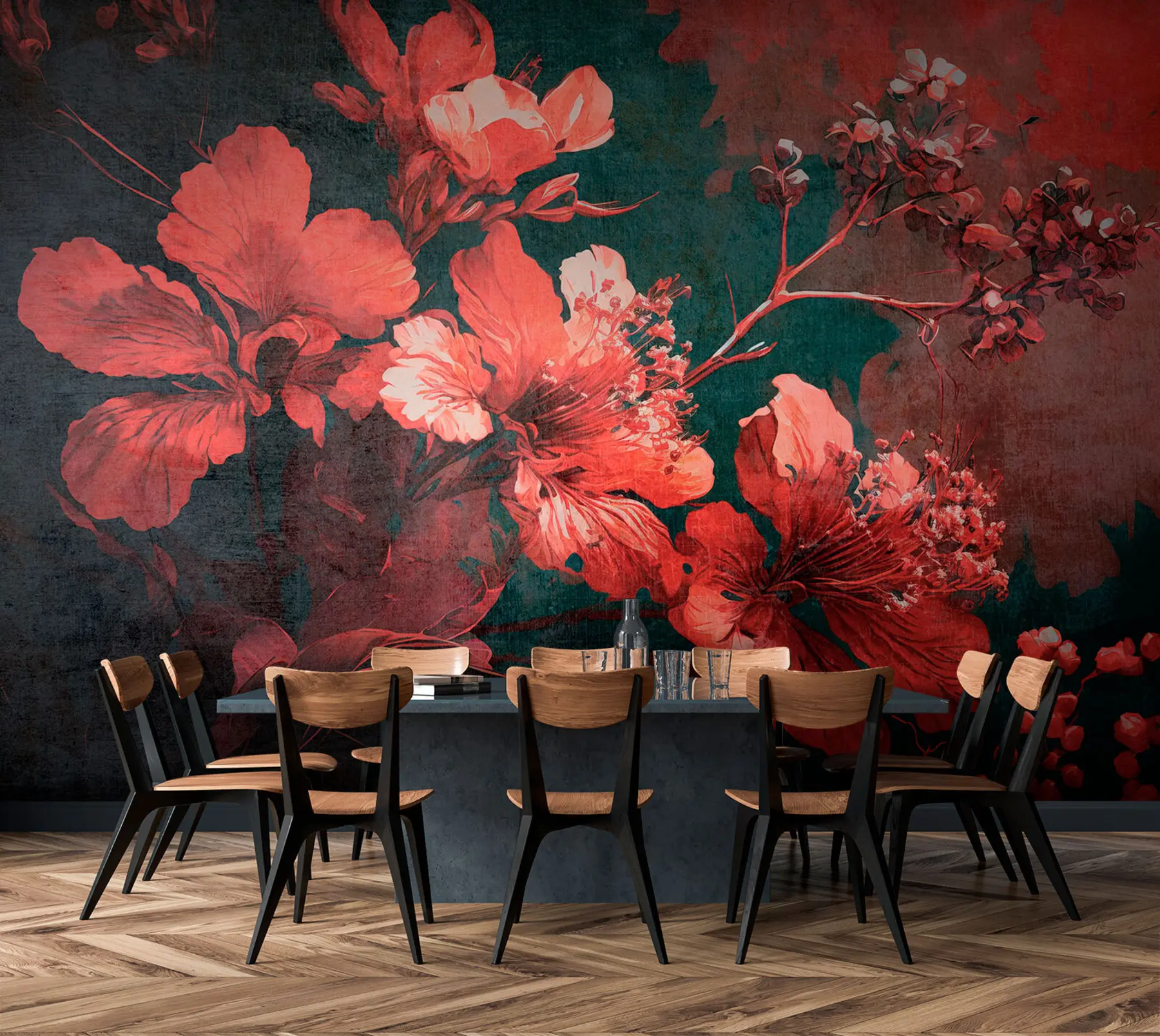 murales de pared Flores rojas al estilo del grunge u74766