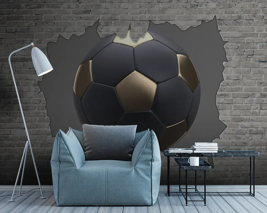 murales de pared Bola de fútbol contra el fondo de una pared de ladrillo u94058