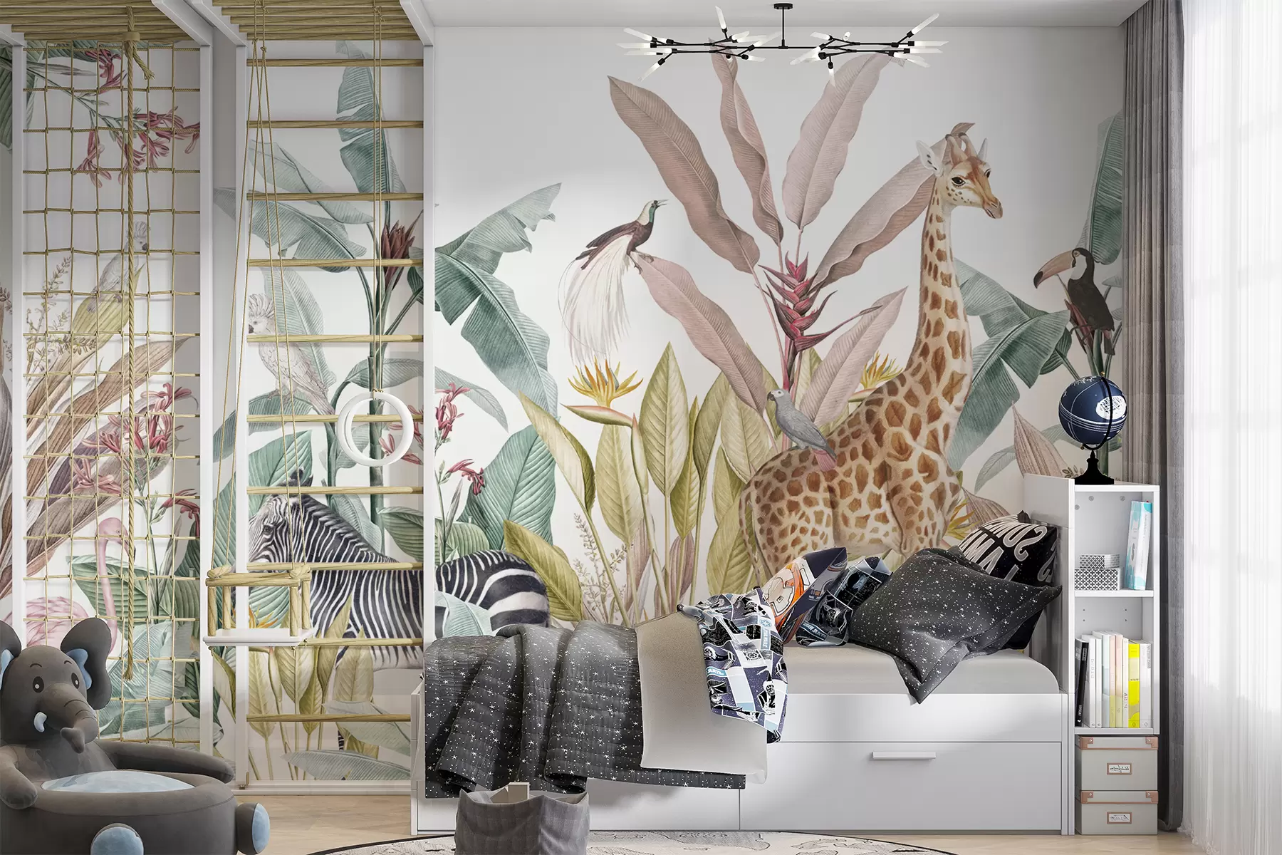 murales de pared Trópicos y animales de la selva brillante u74696