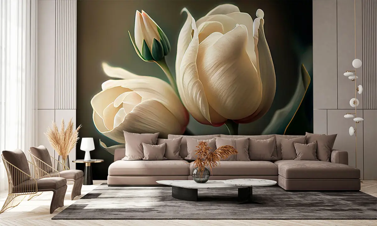 murales de pared Close-up de tulipanes blancos u94253