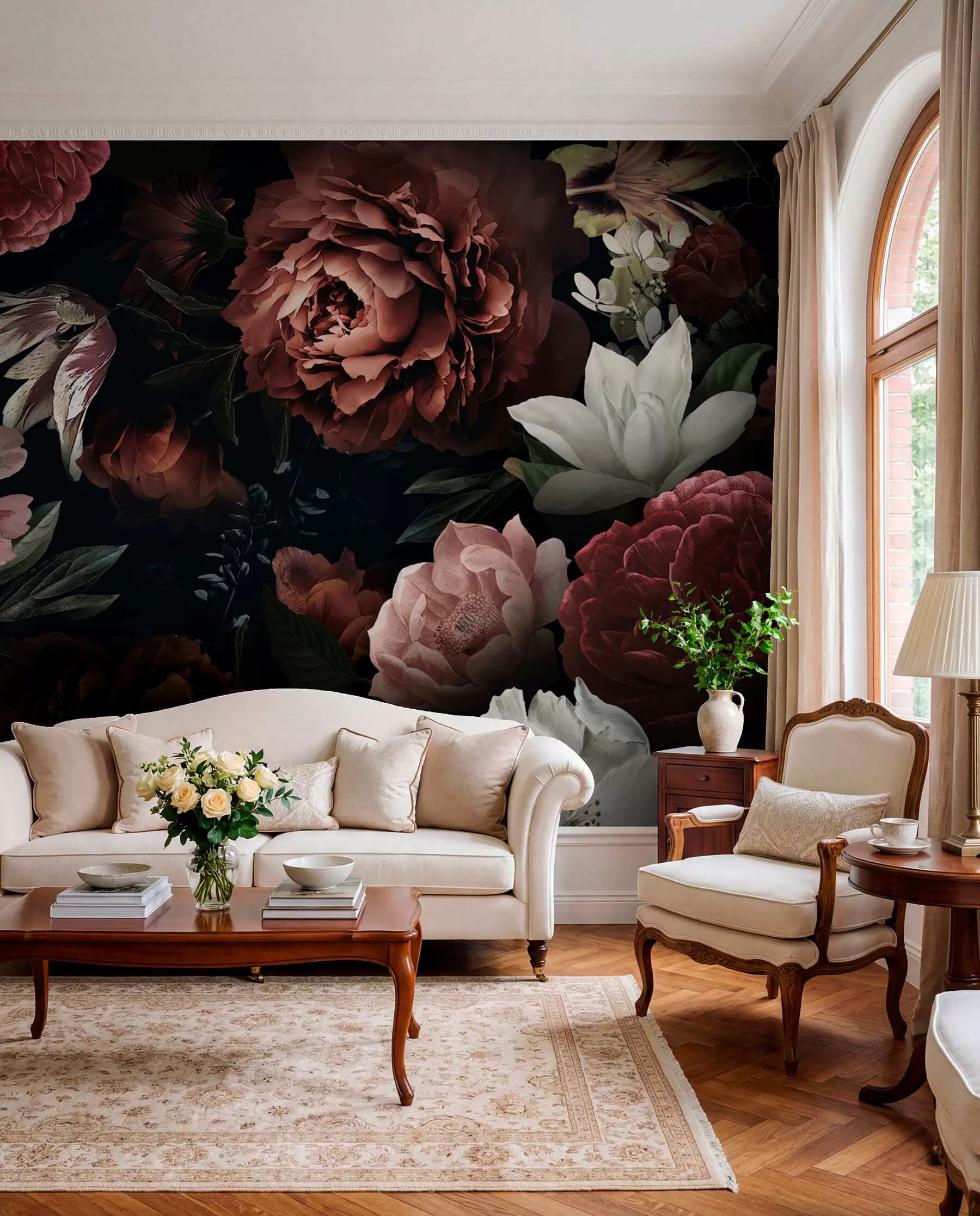 murales de pared Rosas pintadas sobre negro u94330