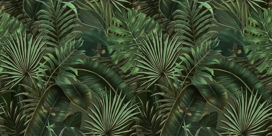 murales de pared Patrón tropical con palmeras verdes tropicales, hojas de plátano u94341
