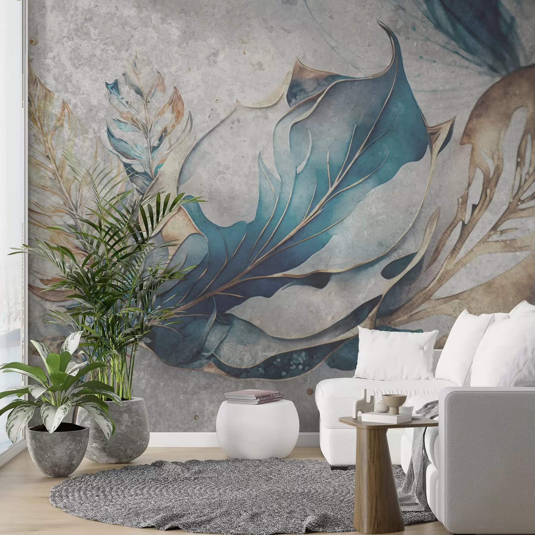 murales de pared Grandes flores de acuarela en un muro de hormigón u93998