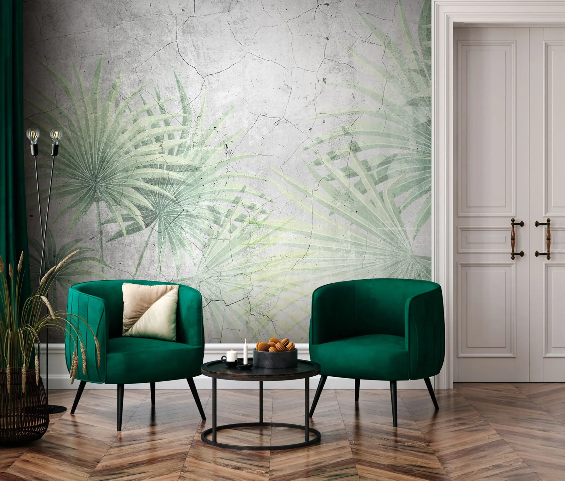 murales de pared Hojas de palma verde con textura grunge u94284