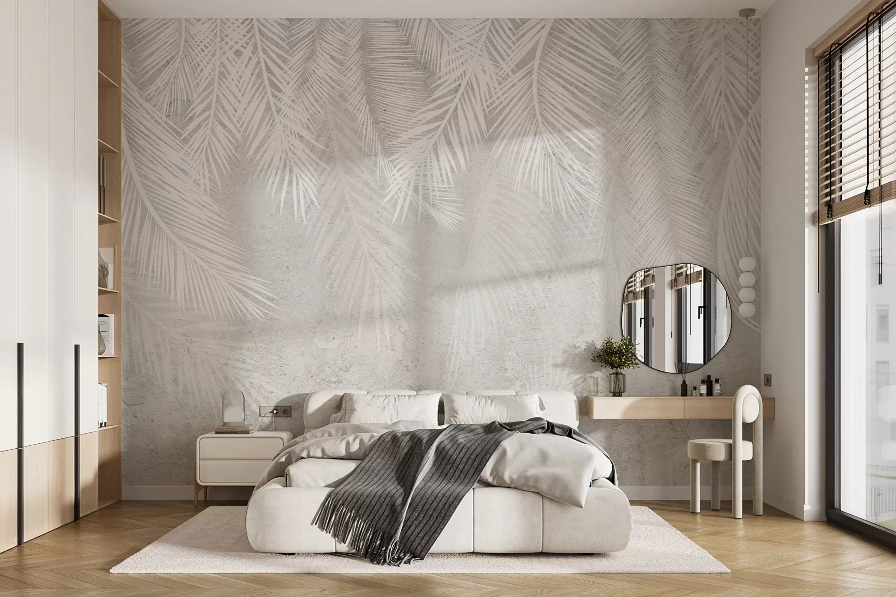 murales de pared Hojas de palma frágiles blancas con textura grunge u94286