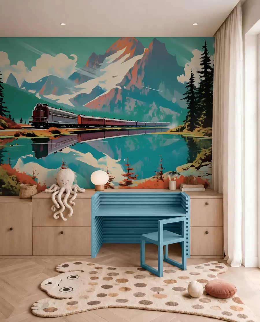murales de pared Tren y paisaje de montaña u94759