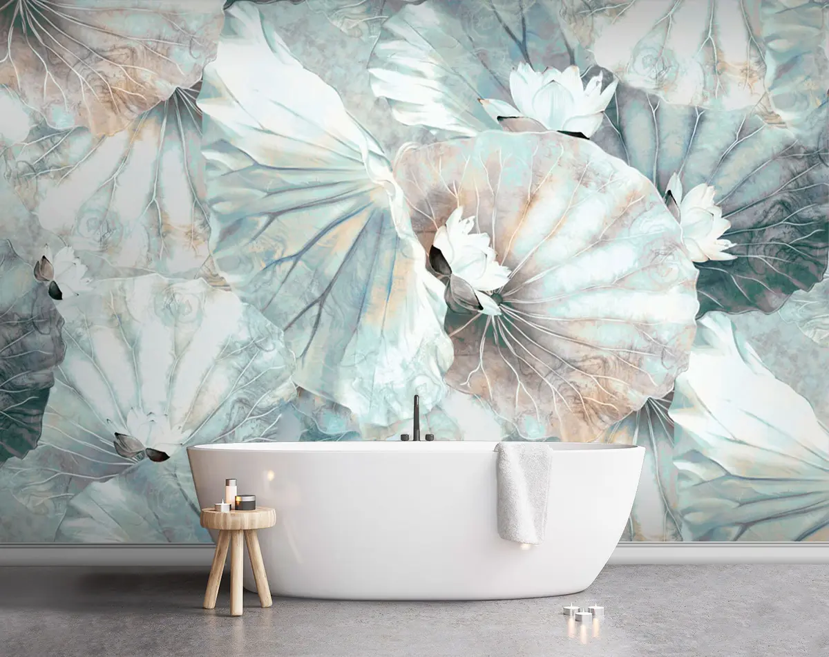 murales de pared Nuevos nenúfares grandes nenúfares con flores blancas u94276