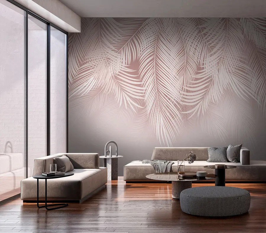 murales de pared Hojas de palma de color rosa frágil u94360