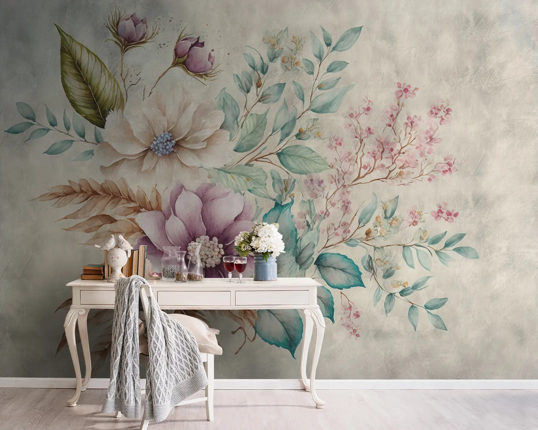 murales de pared Flores de acuarela en estilo grunge u94497