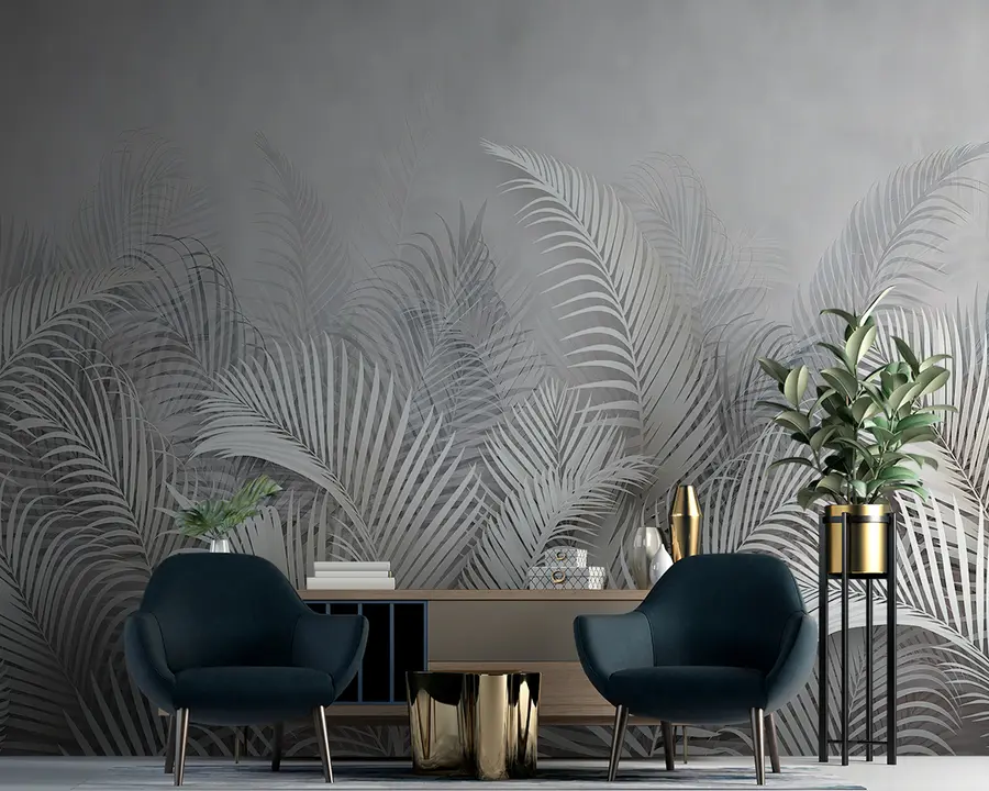 murales de pared Hojas de palma tropical en color delicado u94511