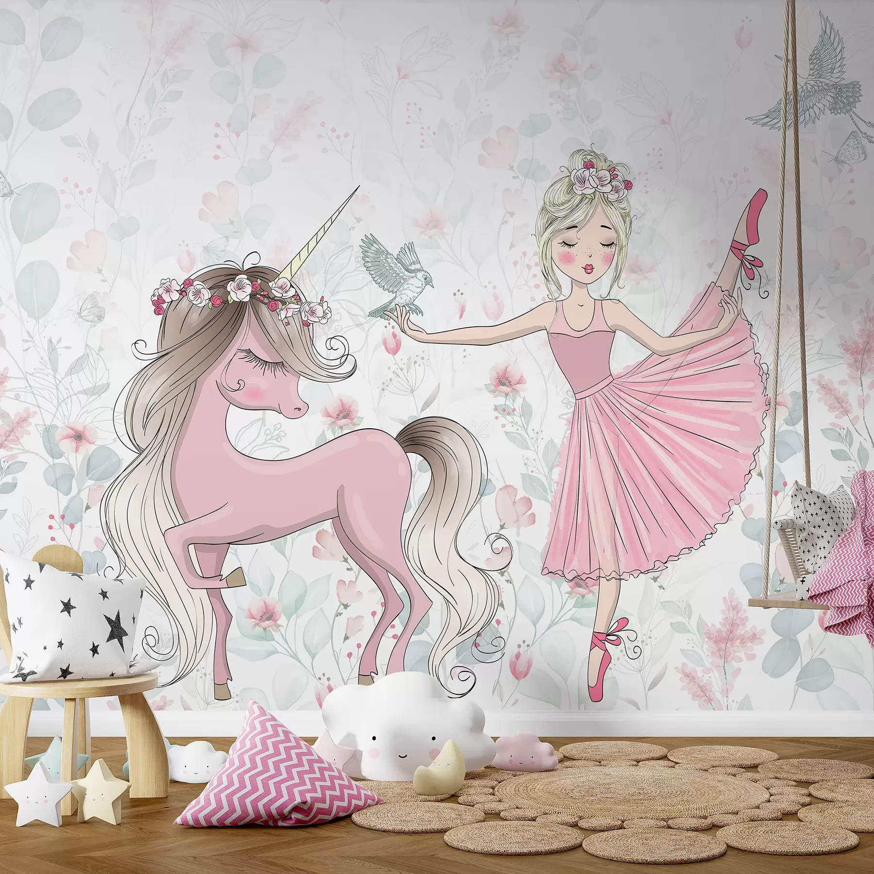 murales de pared princesa y unicornio u95007