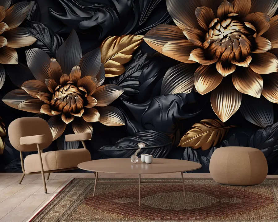 murales de pared Flores voluminosas negras u95244