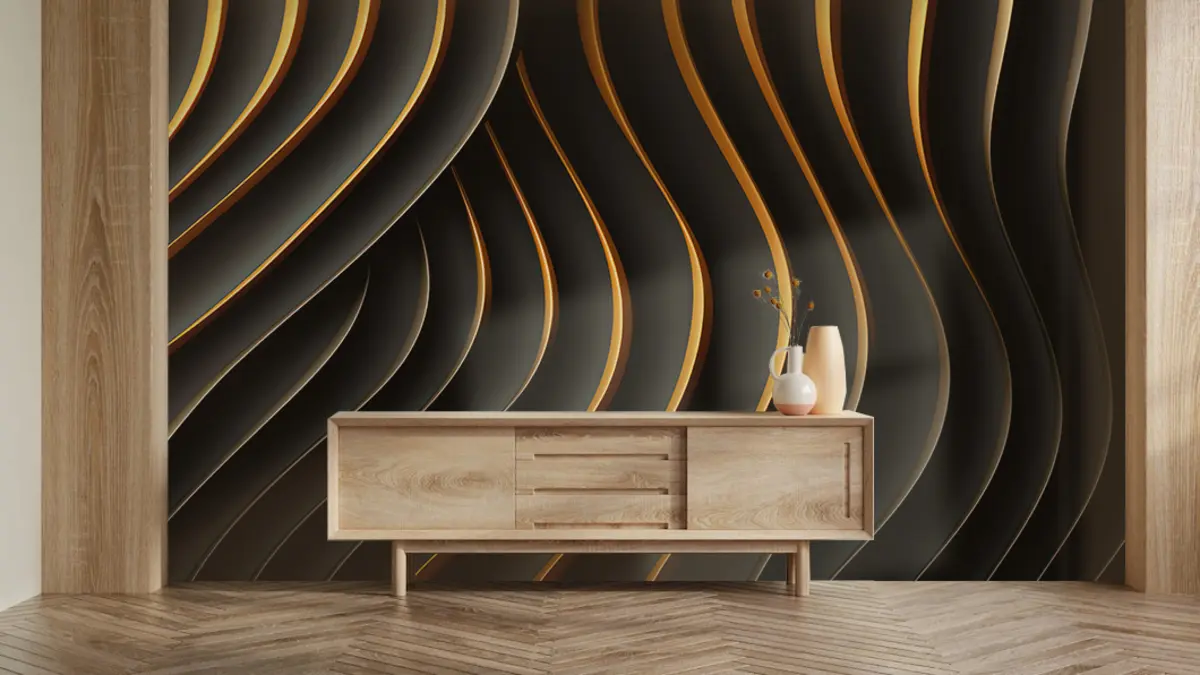 murales de pared Líneas volumétricas negras u95243