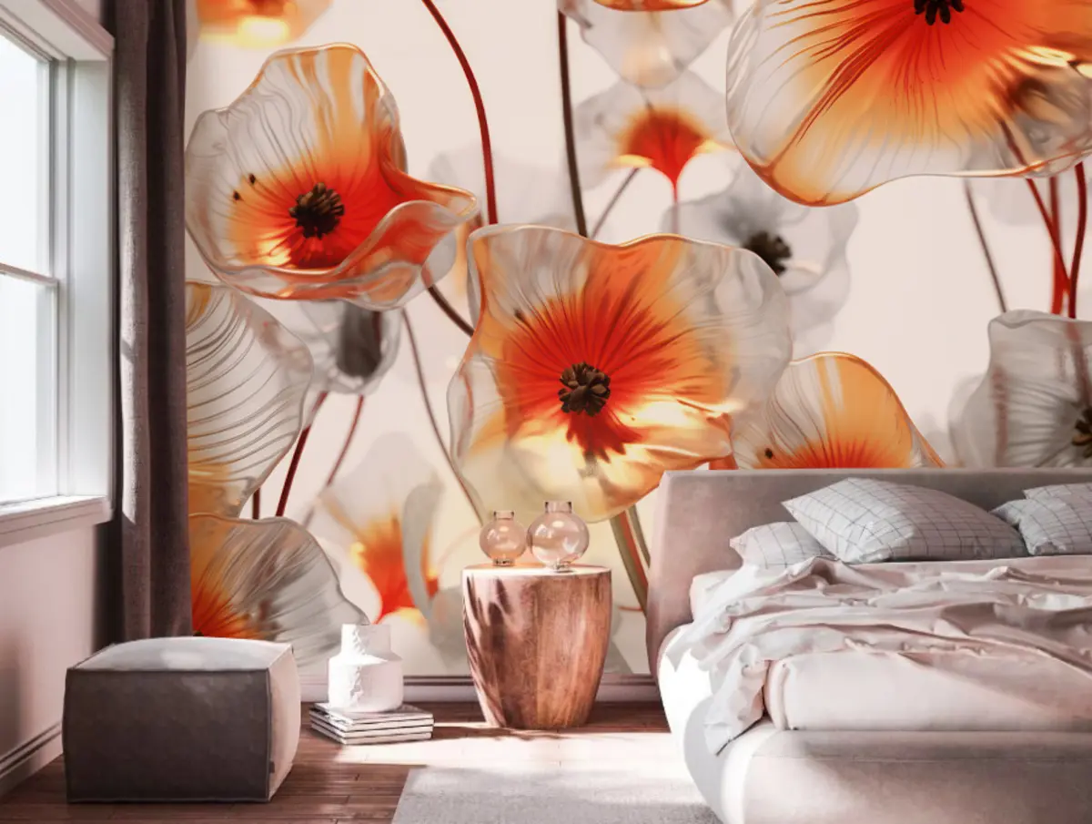 murales de pared Flores 3D de cristal rojo u95590