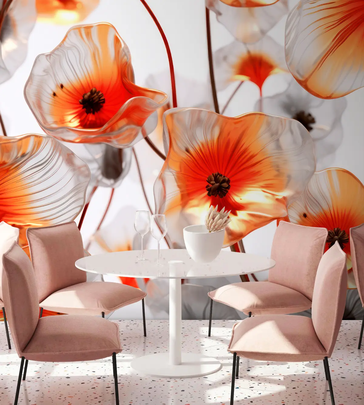 murales de pared Flores 3D de cristal rojo u95590