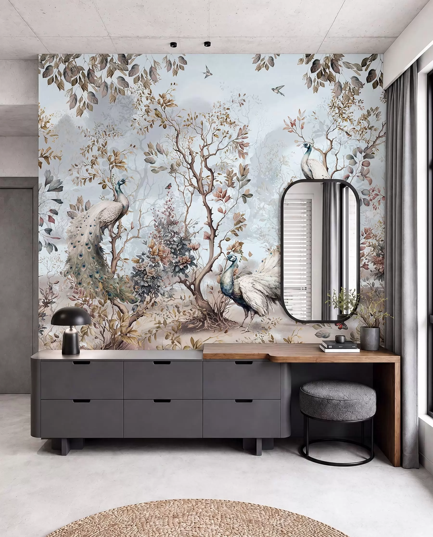 murales de pared Pavos reales entre flores u94849