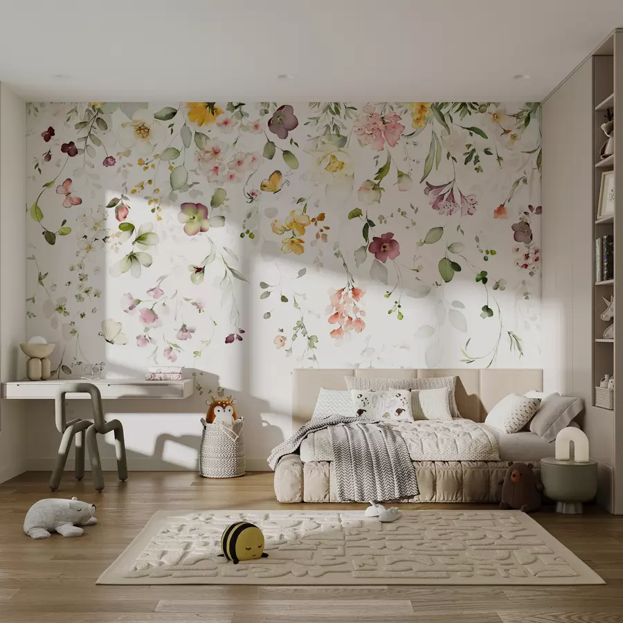 murales de pared Composiciones de acuarela con flores de jardín u95507