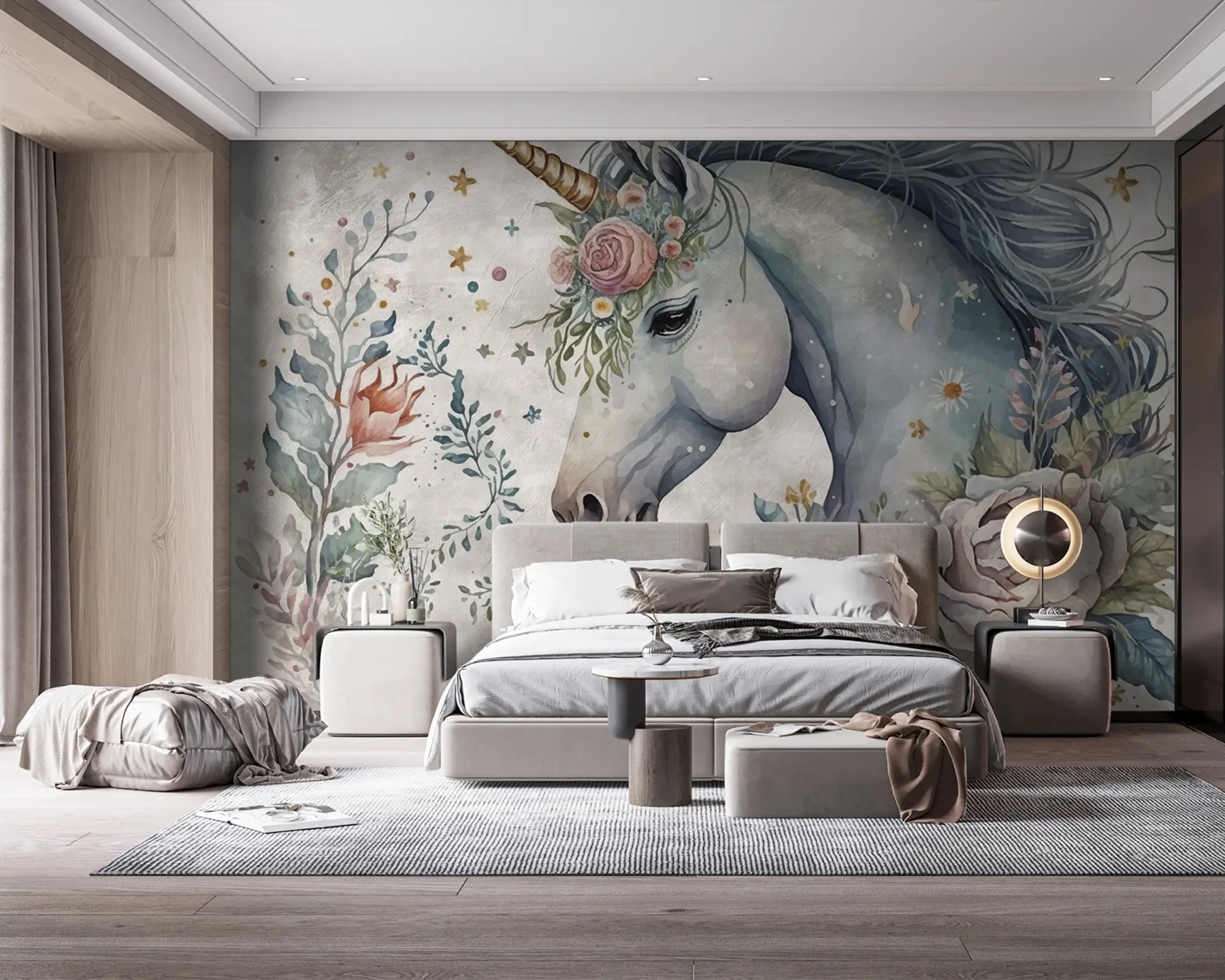 murales de pared Unicornio en flores u95404