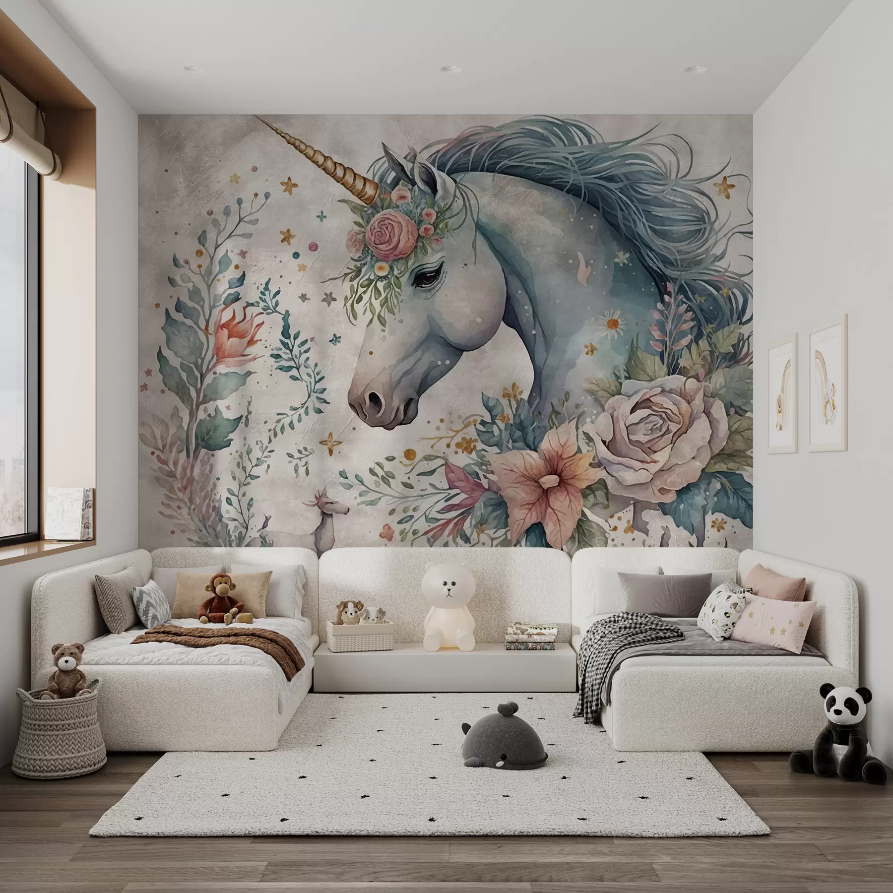 murales de pared Unicornio en flores u95404