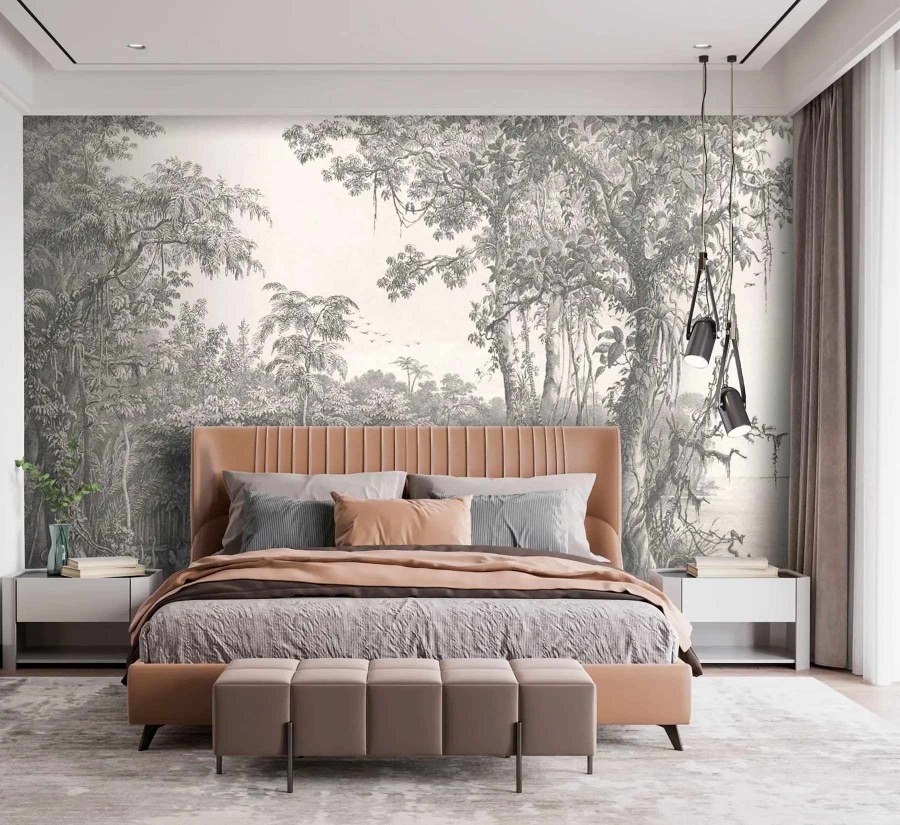 murales de pared Paisaje forestal con estilo vintage. u95795