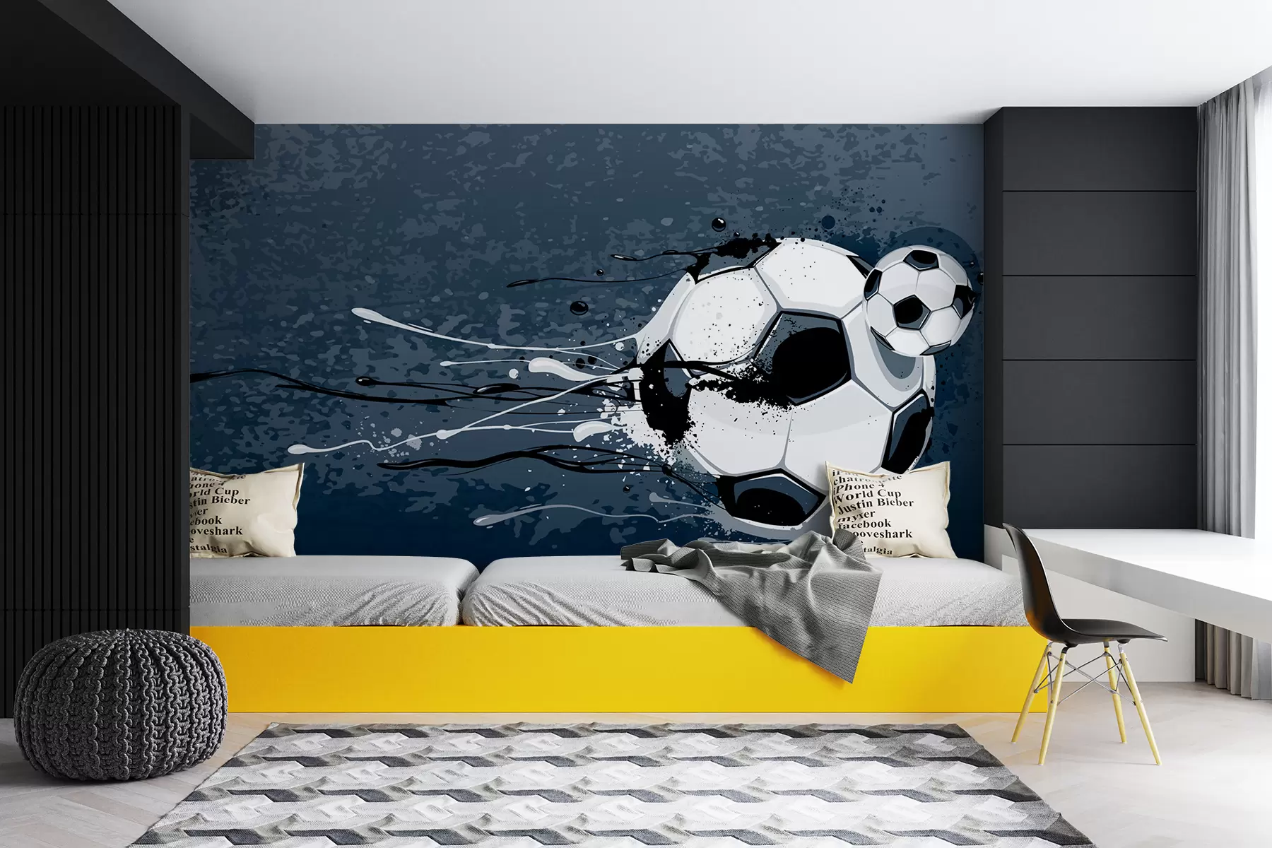 murales de pared Balón de fútbol sobre fondo de estilo graffiti u95009