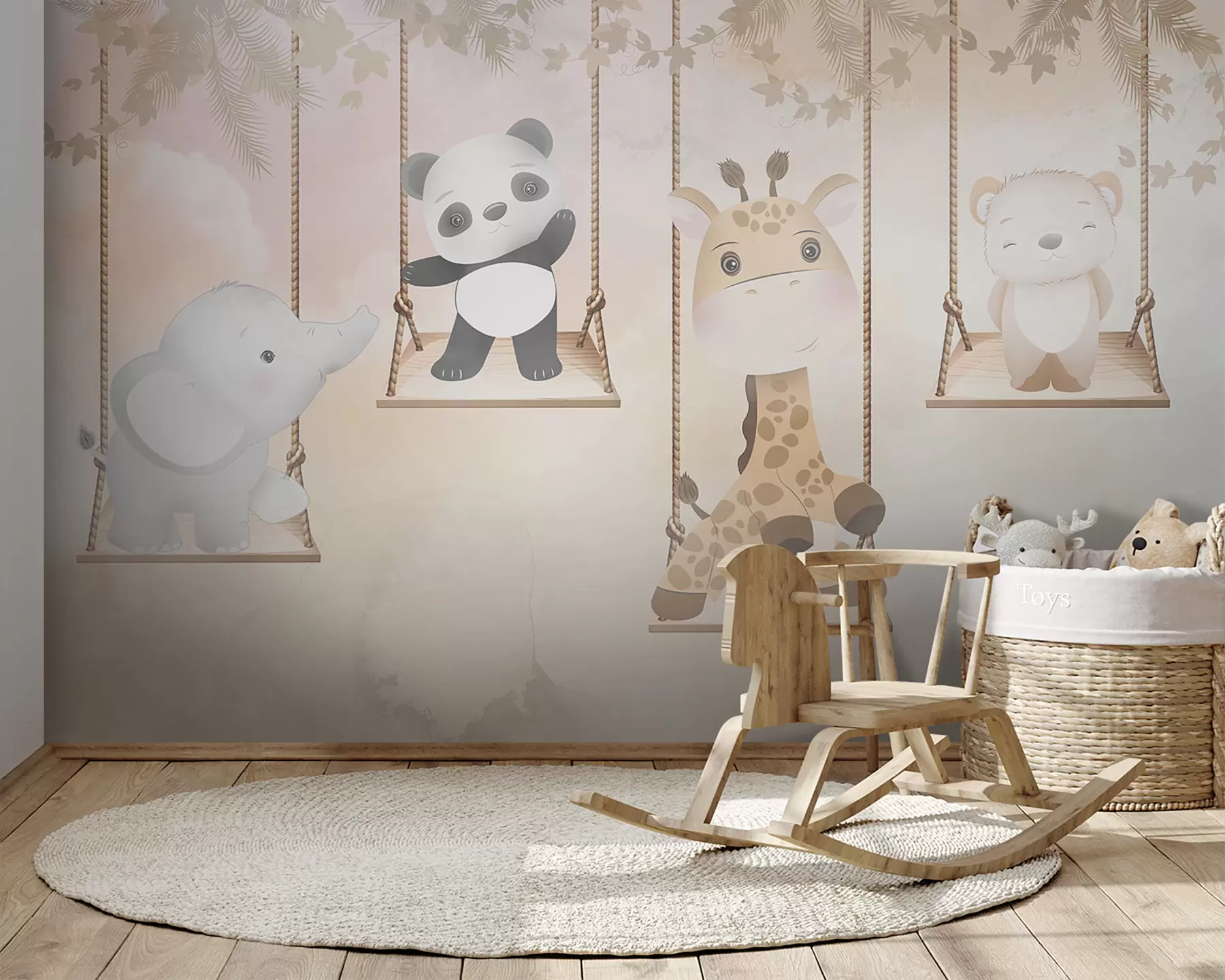 murales de pared Animales en un columpio sobre un fondo suave u95699