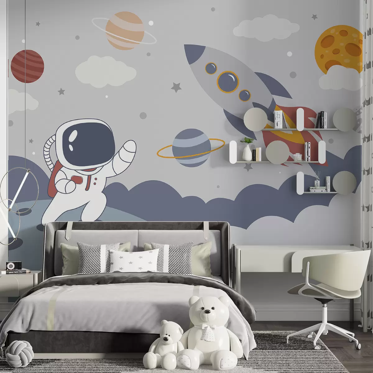 murales de pared Astronauta, cohete y planetas u95706