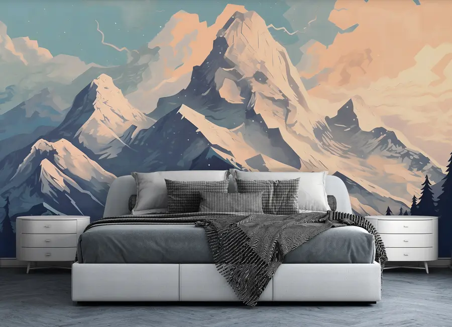 murales de pared pico de montaña cubierto de nieve u95995