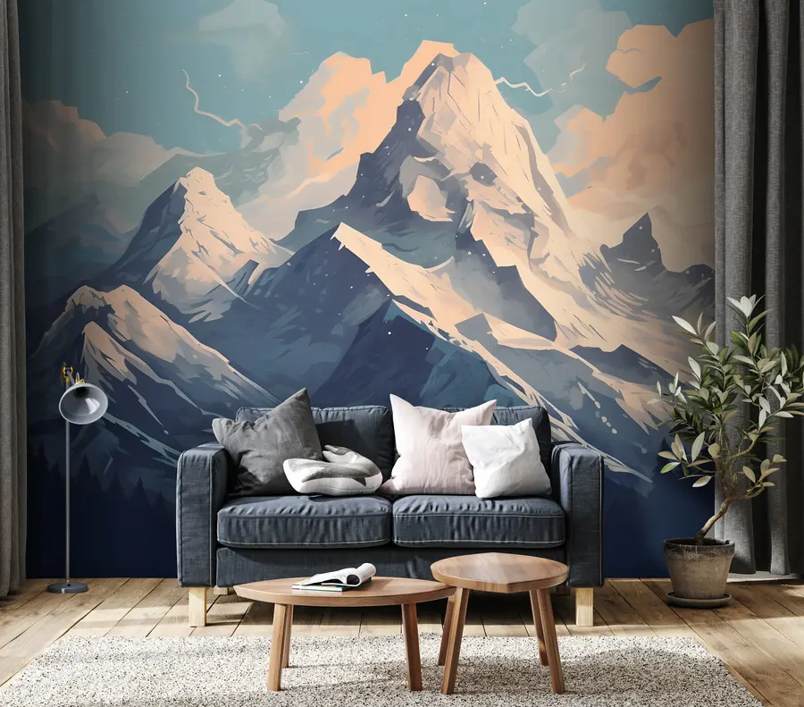 murales de pared pico de montaña cubierto de nieve u95995