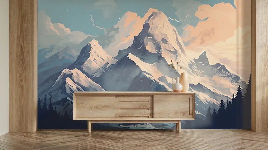 murales de pared pico de montaña cubierto de nieve u95995