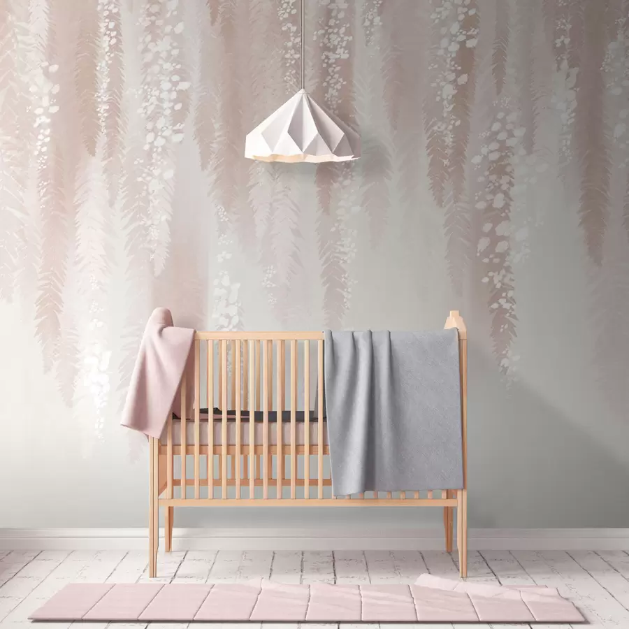 murales de pared Ramas de sauce rosa con flores blancas u95047