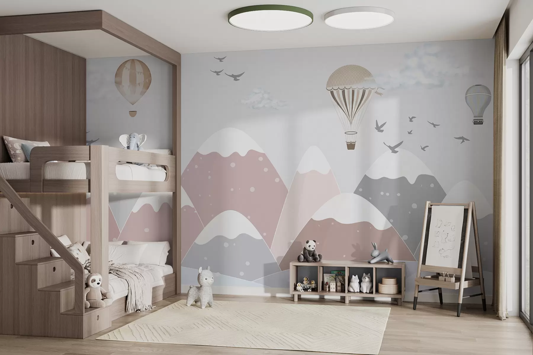 murales de pared Montañas nevadas rosadas con bolas u95232