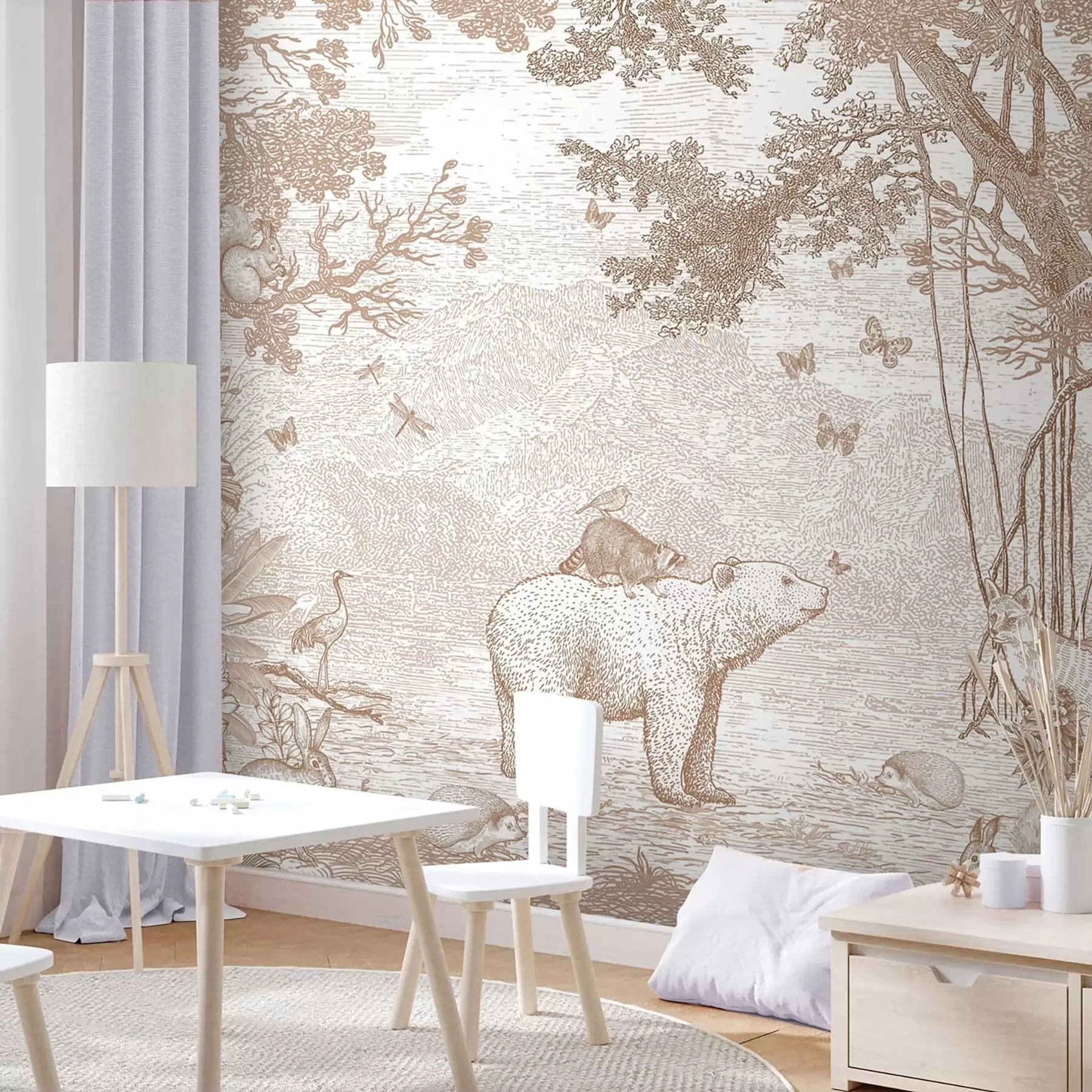 murales de pared Bosque de hadas con animales adorables u95425