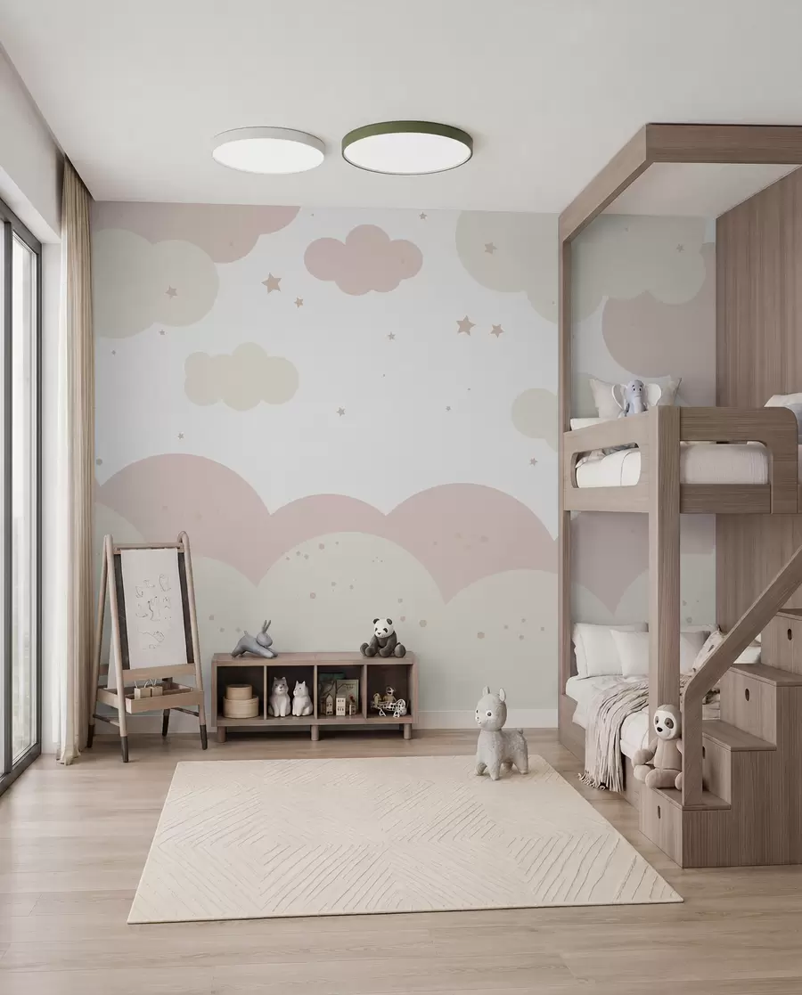 murales de pared Nubes y estrellas en colores pastel u95398